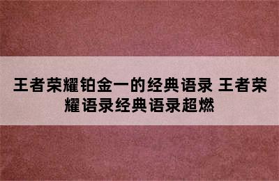 王者荣耀铂金一的经典语录 王者荣耀语录经典语录超燃